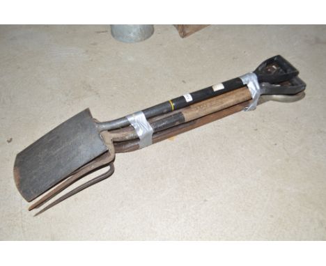 Three Vintage garden forks and a spade