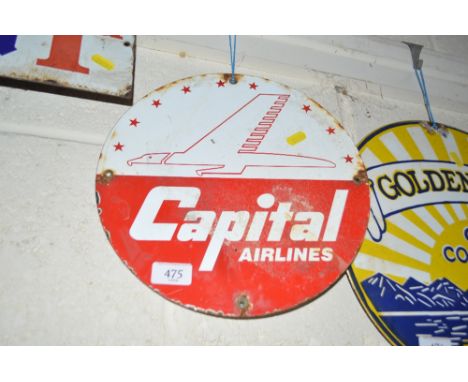 An enamel circular advertising sign for "Capital Airlines", 12ins dia. approx.