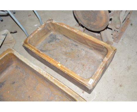 A salt glazed small cattle trough, 29" x 16" ins approx.&nbsp;