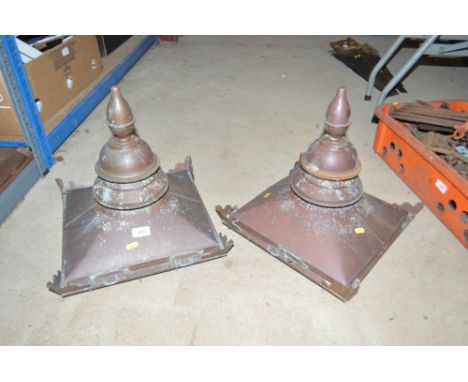 A pair of Antique copper street lamp tops