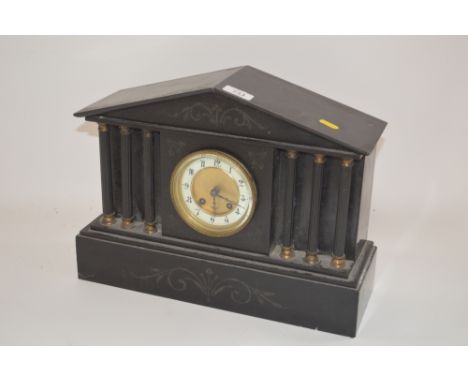 A Victorian marble cased mantel clock of architectural form, with 8 day striking movement