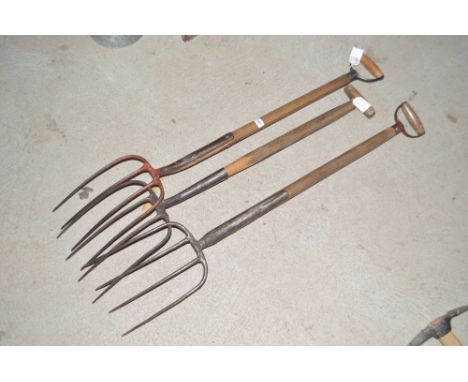Three various Vintage muck forks