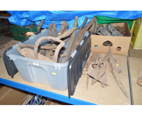 A collection of various Vintage iron tool heads, shears etc.