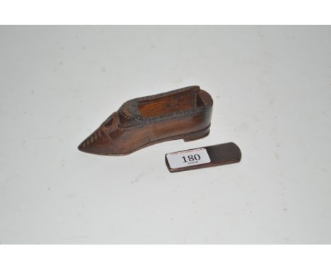 An early 19th Century carved wooden shoe snuff box