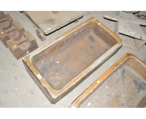 A salt glazed cattle trough, 32" x 16" ins approx.&nbsp;