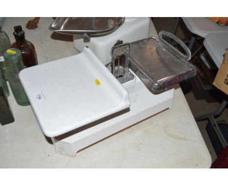 A set of Avery enamel Butcher's scales