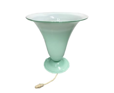 A large 1930s Art Deco Murano light green glass lamp with an opaque interior and with a splayed top and circular foot, attrib