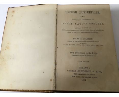 A 19th century leather bound book British Butterflies by W.S Coleman. 1867. With illustrations.