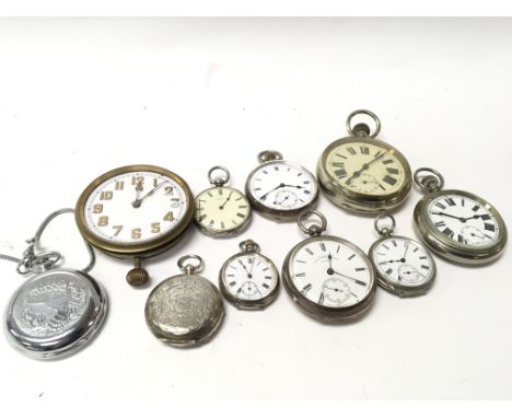 A collection of silver cased and other pocket watches both key wind and button wind. (a lot)