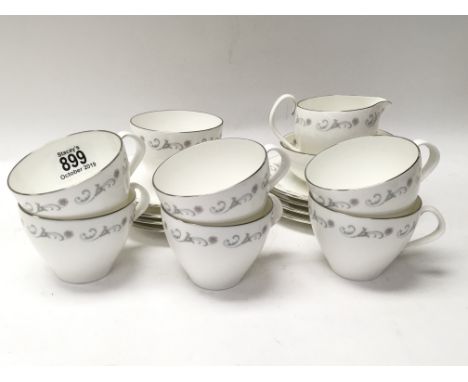 A Royal Worcester bone China tea set Bridal Lace seven cups and saucers cream jug and sugar bowl - NO RESERVE