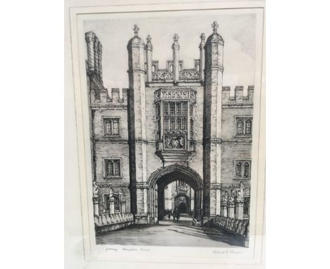 A framed Drypoint a view of Hampton Court signed in pencil 25x18cm - NO RESERVE
