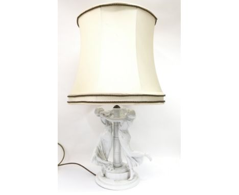 A continental Rosemthal ceramic lamp, the base composed of three joint female figures surrounding a central column, marked to