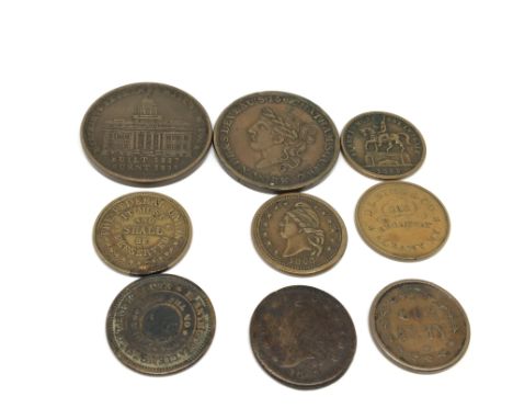 A collection of American Cival war token coins, comprising an 1837 Hard times token Merchants Exchange New York very good def