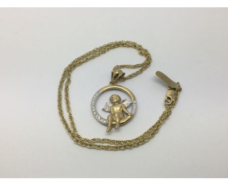 A 9ct gold guardian angel pendant on a Prince of Wales chain, approx 11g.