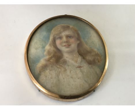 A 19th century portrait watercolour miniature on ivory depicting a young girl. Unsigned unattributed. 8cm.