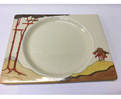 A coral firs Clarice Cliff square plate 26 cm