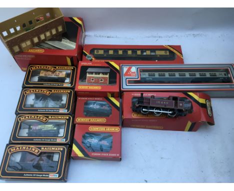 Hornby, Lima, Mainline railways, boxed LMS 0-6-0T Jinty Locomotive, coaches and rolling stock etc