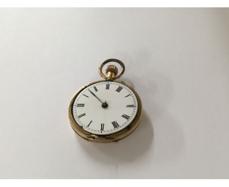 A small 14 ct gold fob watch with button wind movement