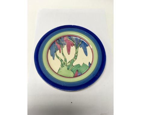 A Clarice Cliff Rudyard tea plate 18 cm , scratches and slight paint loss no restoration very minor chip