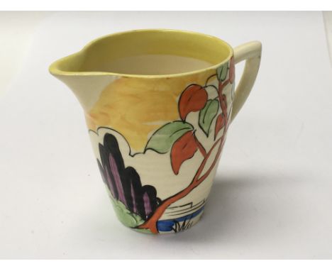 A Clarice Cliff milk jug decorated in The japan pattern 7 cm