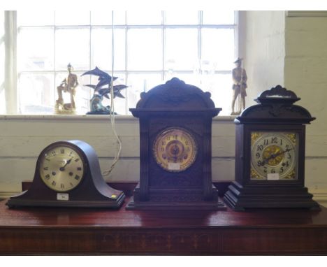 An Admiral hat clock, with silvered dial, and two late Victorian Ansonia mantel clocks (3)