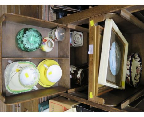 A green glass floral design dump doorstop, a Royal Worcester flower and fruit design vase, 10cm high, a Parian plaque and Jas