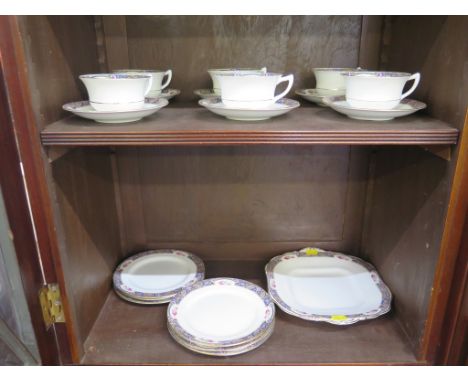 A Royal Doulton Lisette pattern part tea service, 21 pieces, and an Aynsley rose and blue border part tea service, 19 pieces