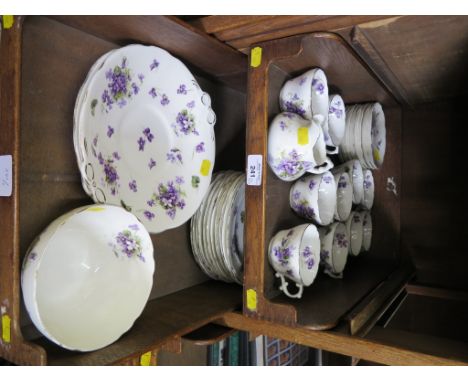 A Hammersley &amp; Co part tea service, with purple floral decoration (34 pieces)