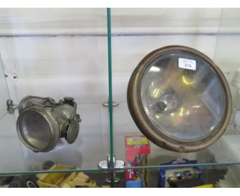 A Royal Motor Accessories Co. Dynolight headlamp, no 238?, 22cm diameter and a Jos. Lucas no 262 King of the Road Acetylene l