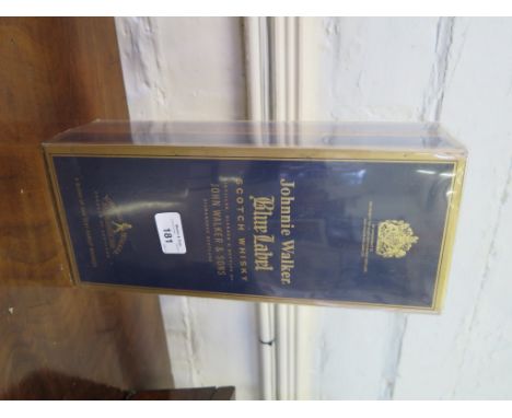 A bottle of Johnnie Walker Blue Label Scotch Whisky, bottle number Y01469JW in original box