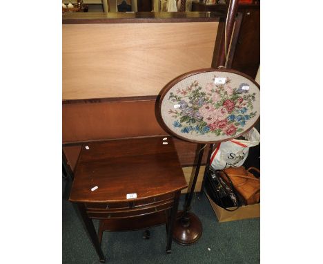 A standard lamp constructed from a pole screen with floral tapestry panel