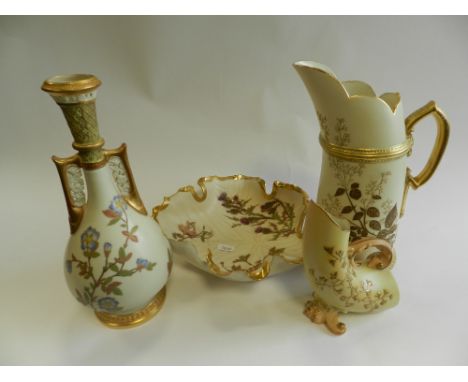 Two trays to include a Royal Worcester 'old ivory' ewer, a pair of Royal Worcester 'Old ivory' two handled vases, two Royal W