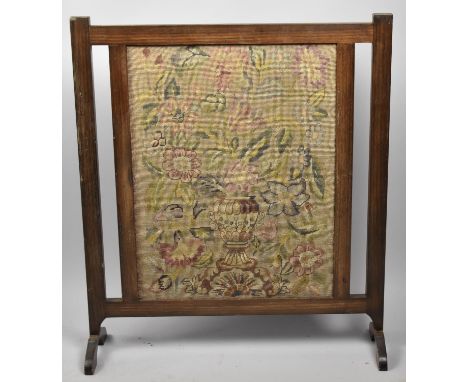 An Edwardian Oak Framed Tapestry Firescreen, 68cm Wide 