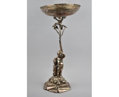 A Silver Plated Figural Table Centre Stand in the Form of a Young Girl with Basket and Grapes and Support as a Tree Trunk, Un