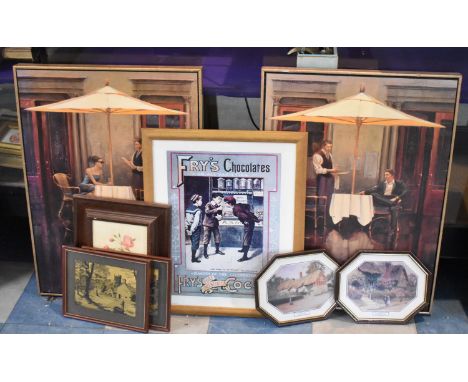 Two American Cafe Prints, Repro Fry's Chocolate Print etc 