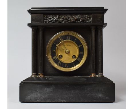 A Late 19th Century French Slate Mantle Clock of Architectural Form, 24cm Wide and 25cm High 