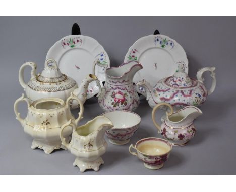 A Collection of Various 19th Century Teawares to comprise Lustre Teapot, Jug, Gilt Teapot, Plates Etc (Most Pieces with condi