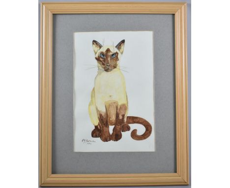 A Framed Watercolor of a Seated Cat, Signed P K Featherstone, 2002, 17x26cm 