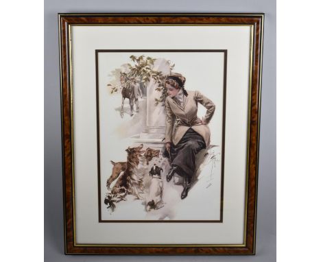 A Framed Print Depicting Seated Maiden with Dogs, 28x38cm 