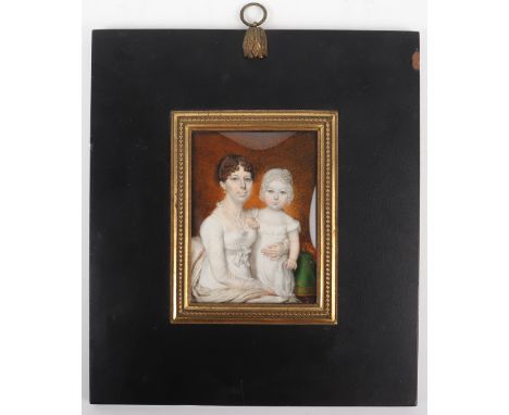 Walter Stephens Lethbridge (British 1771-circa 1831), portrait miniature of a mother and child, in original ebonised frame wi