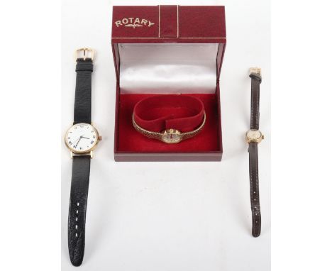 A 9ct gold ladies Atlantic wristwatch, 8.2g, a cased Rotary wristwatch and Zenith wristwatch