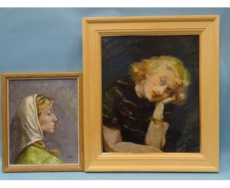 F Goulding? PORTRAIT OF A WOMAN WITH HEAD RESTING ON HAND Oil on canvas, 59 x 48cm and another mid-20th century PORTRAIT OF A
