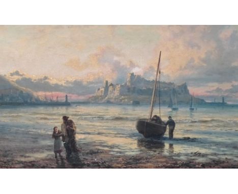 Thomas Rose Miles (1844-1916) PEEL CASTLE, ISLE OF MAN Signed oil on canvas, inscribed verso Sunset, Peel Bay, Isle of Man an