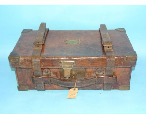 S R Jeffery, Guildford, a brass-cornered leather and wood cartridge magazine with blue baize lid lining and trade label, owne