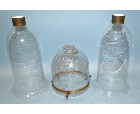 *Please note, all starred lots are sold at no reserve.*An etched glass lampshade with chain hangings, 19cm high and a pair of