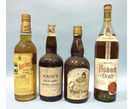 Haigs Gold Label blended Scotch whisky, 70% proof, spring cap, one bottle, White Horse Scotch whisky, Distilled and bottled i
