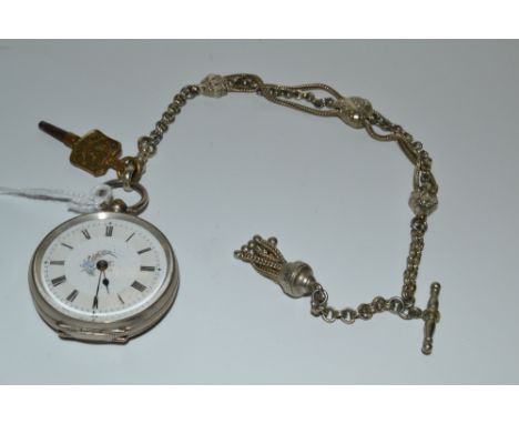 A lady's continental silver pocket watch, white enamel dial with Roman numerals and floral detail to centre, unmarked, with e