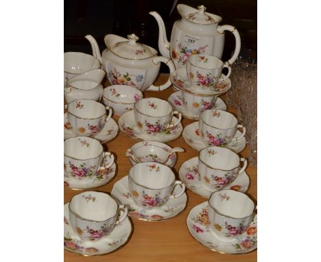 A Royal Crown Derby Derby Posies pattern coffee and tea service, comprising coffee pot, teapot,  cream jug, sugar bowl, ten c