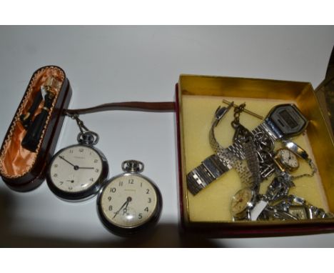 Watches - a Pagena 15 Rubis wristwatch, oblong dial, yellow metal casing, suede strap, boxed;  an Ingersoll pocket watch, cir