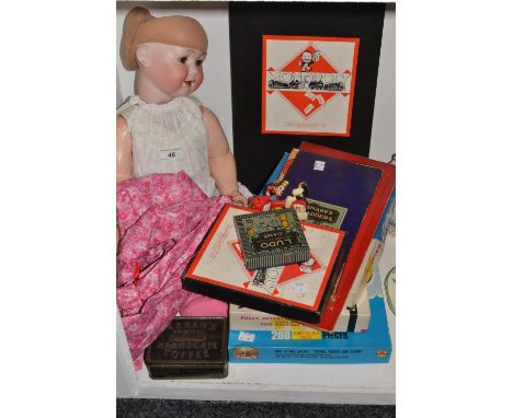 Toys - an Armand Marseilles bisque head doll, stamped 327, Germany; vintage board games 